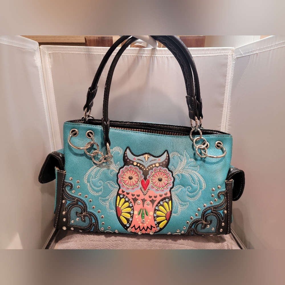 Owl Handbag Western Concealed Carry Purse Shoulder Bag For Women Colorful